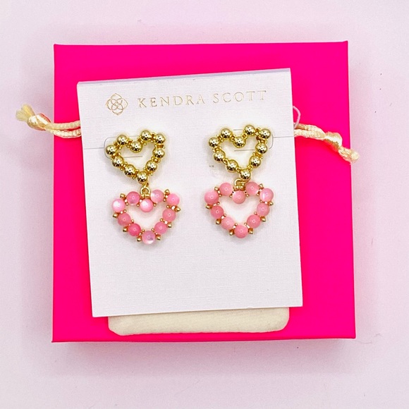 Kendra Scott Ashton Heart Drop Gold and Pink Heart Earrings - Picture 3 of 6